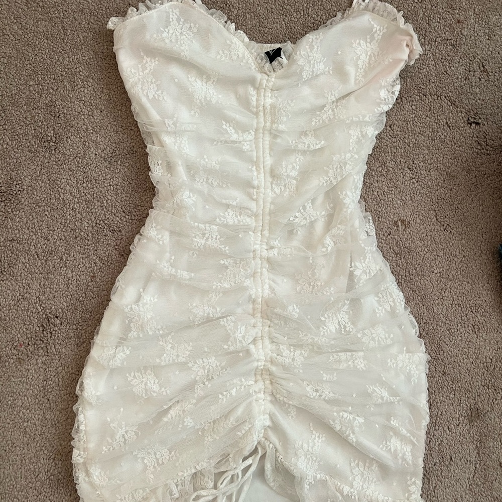 Windsor Dainty Lace Ruched Mesh Mini Dress